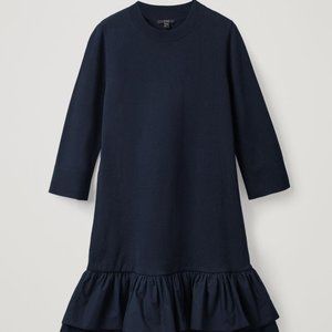 COS Cotton Knitted Dress With Woven Pleats in Blue - Small (New without Tags)